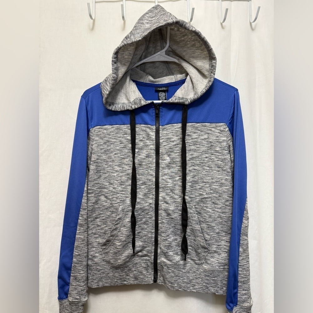 Rue 21 Gray Purple Women’s Small Zipper Sweat Shirt Hoodie Light Weight 0106
